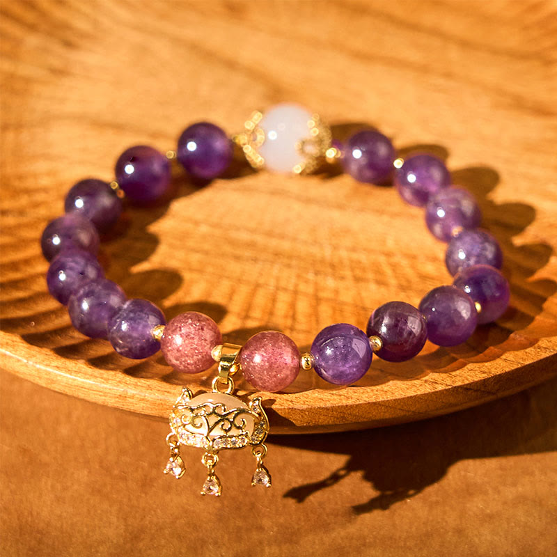 Bracelet à breloques en améthyste avec cadenas de paix de 8 mm pour la protection spirituelle