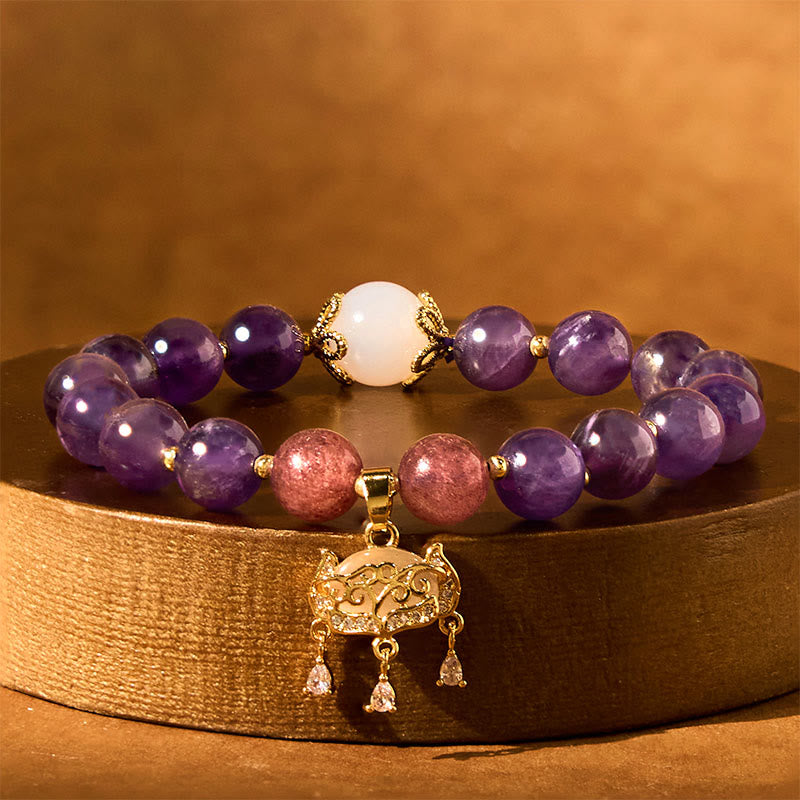Bracelet à breloques en améthyste avec cadenas de paix de 8 mm pour la protection spirituelle