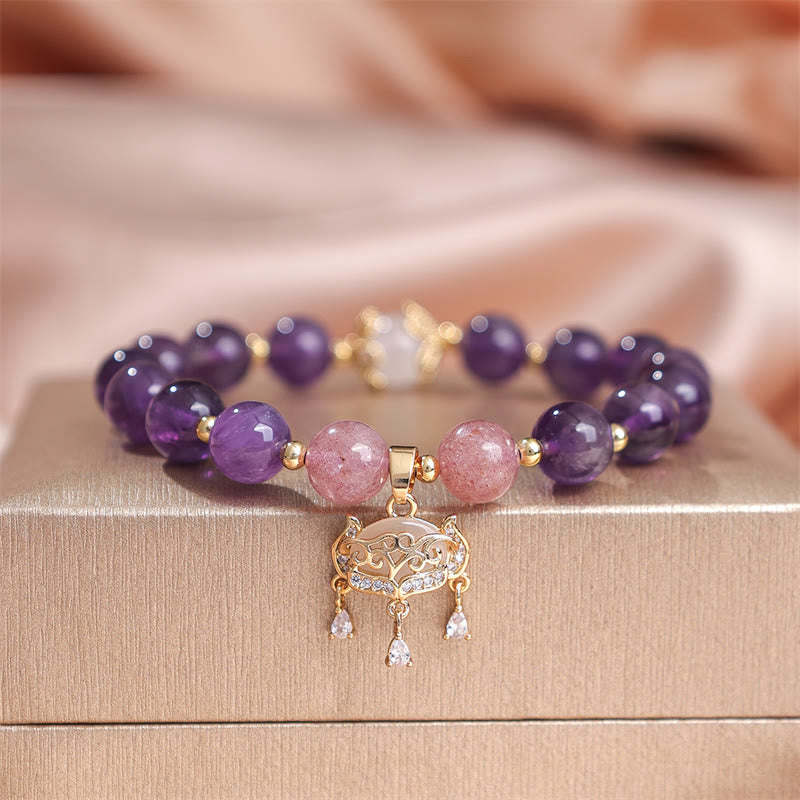 Bracelet à breloques en améthyste avec cadenas de paix de 8 mm pour la protection spirituelle
