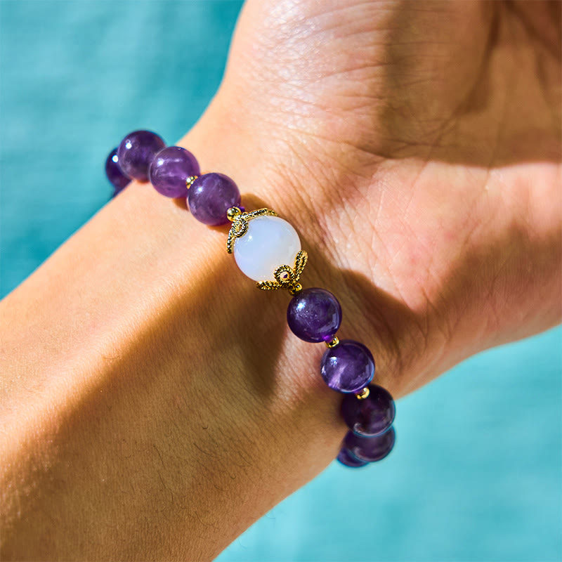 Bracelet à breloques en améthyste avec cadenas de paix de 8 mm pour la protection spirituelle