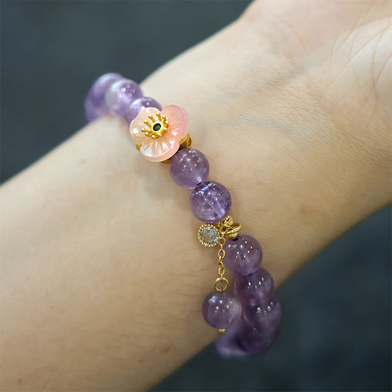 Bracelet de guérison en améthyste et fleur de pêcher de 8 mm