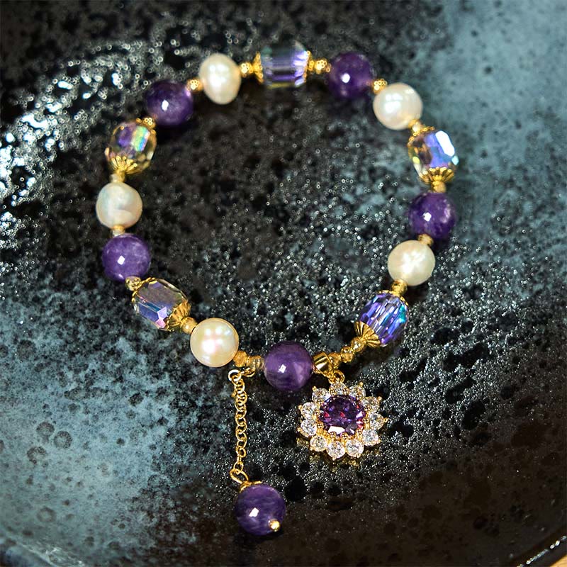 Bracelet de communication tournesol en perles d'améthyste de 8 mm pour femme