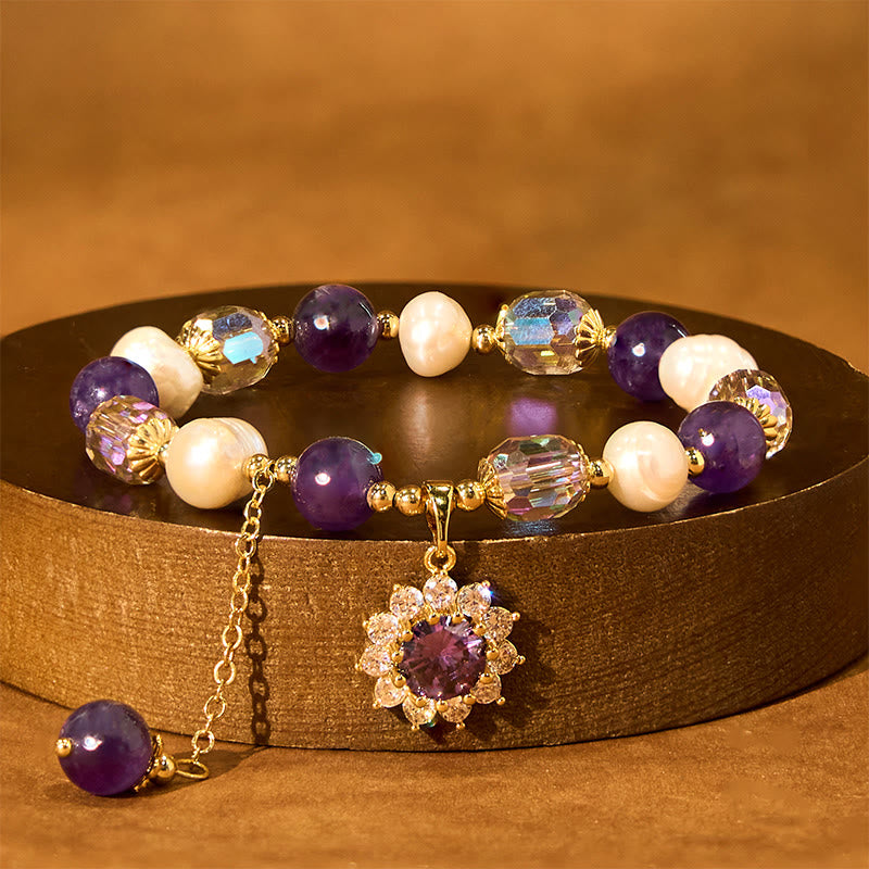 Bracelet de communication tournesol en perles d'améthyste de 8 mm pour femme