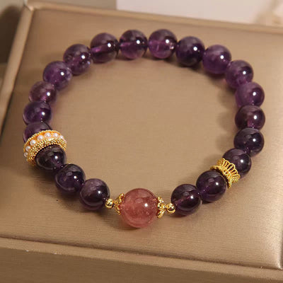 Bracelet en améthyste et quartz fraise 8 mm pour femme