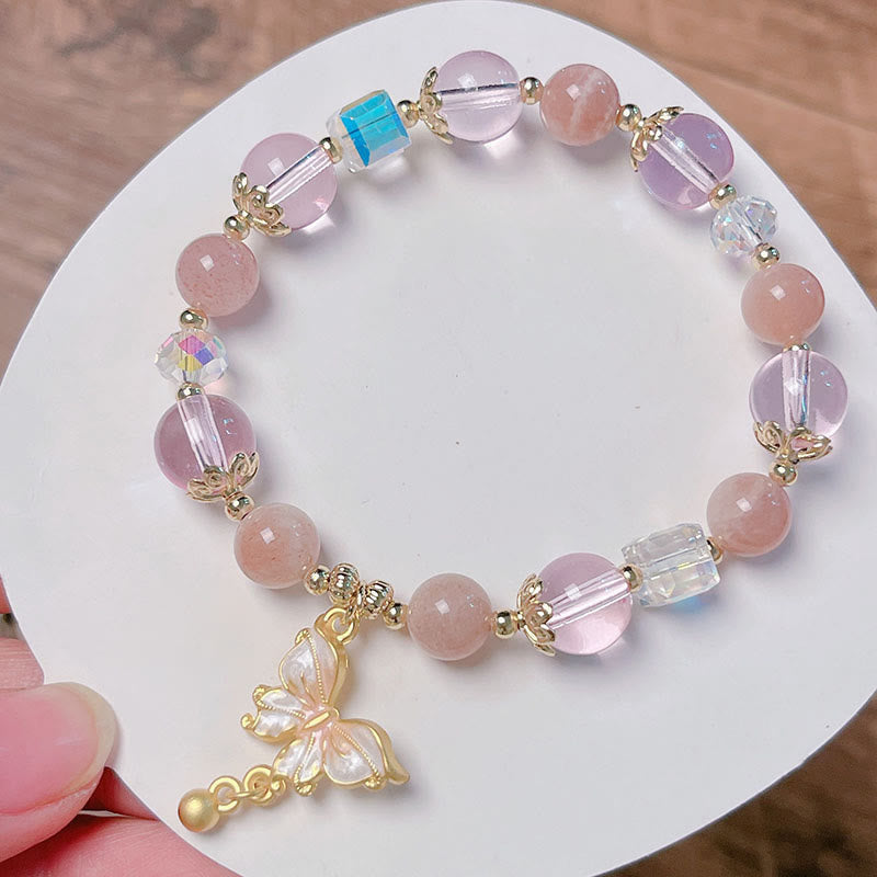 Bracelet Papillon de la Paix en Améthyste et Pierre de Soleil 8 mm