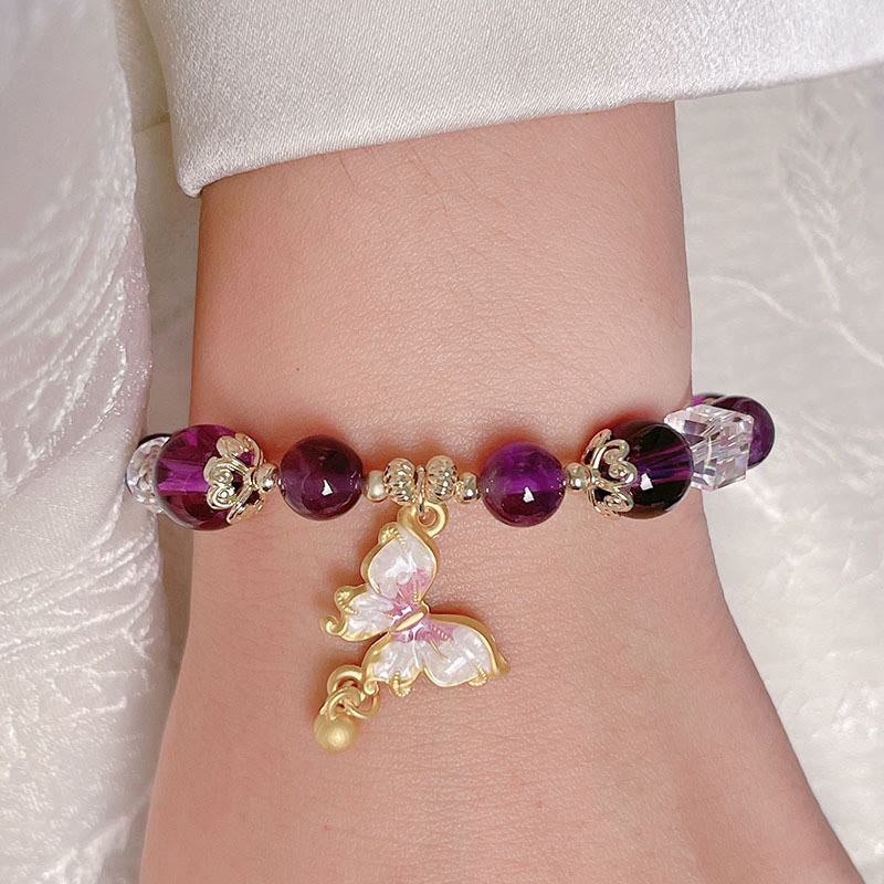 Bracelet Papillon de la Paix en Améthyste et Pierre de Soleil 8 mm