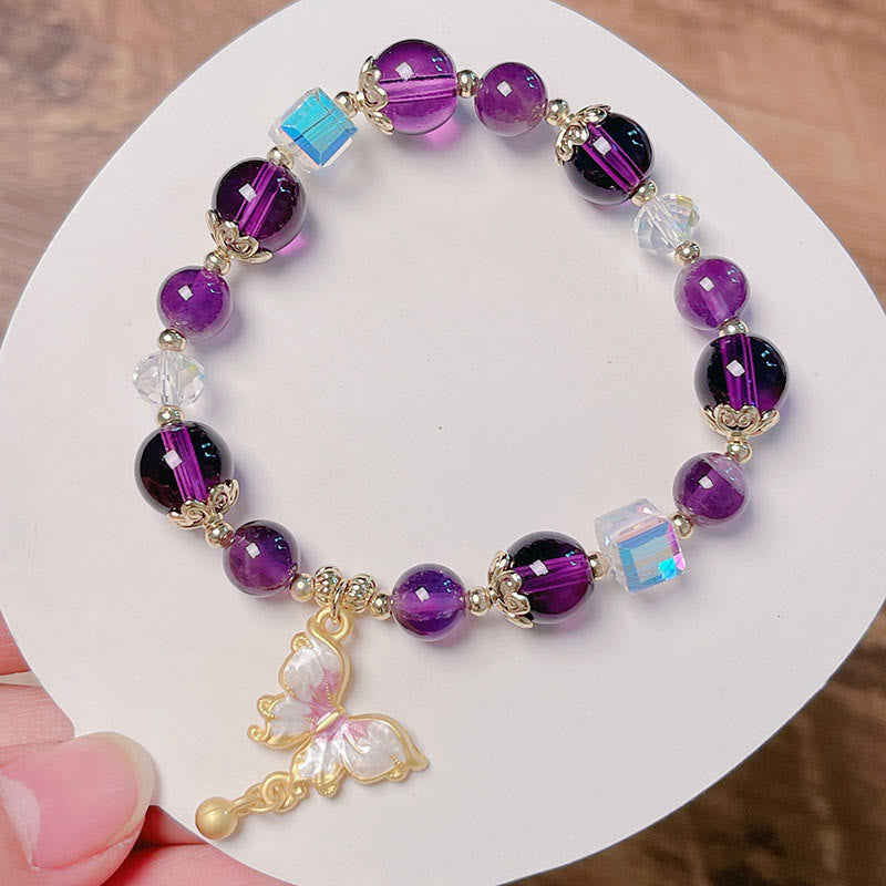 Bracelet Papillon de la Paix en Améthyste et Pierre de Soleil 8 mm