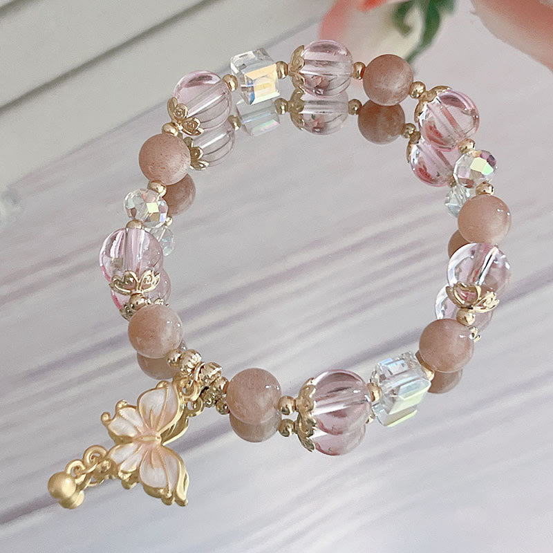 Bracelet Papillon de la Paix en Améthyste et Pierre de Soleil 8 mm