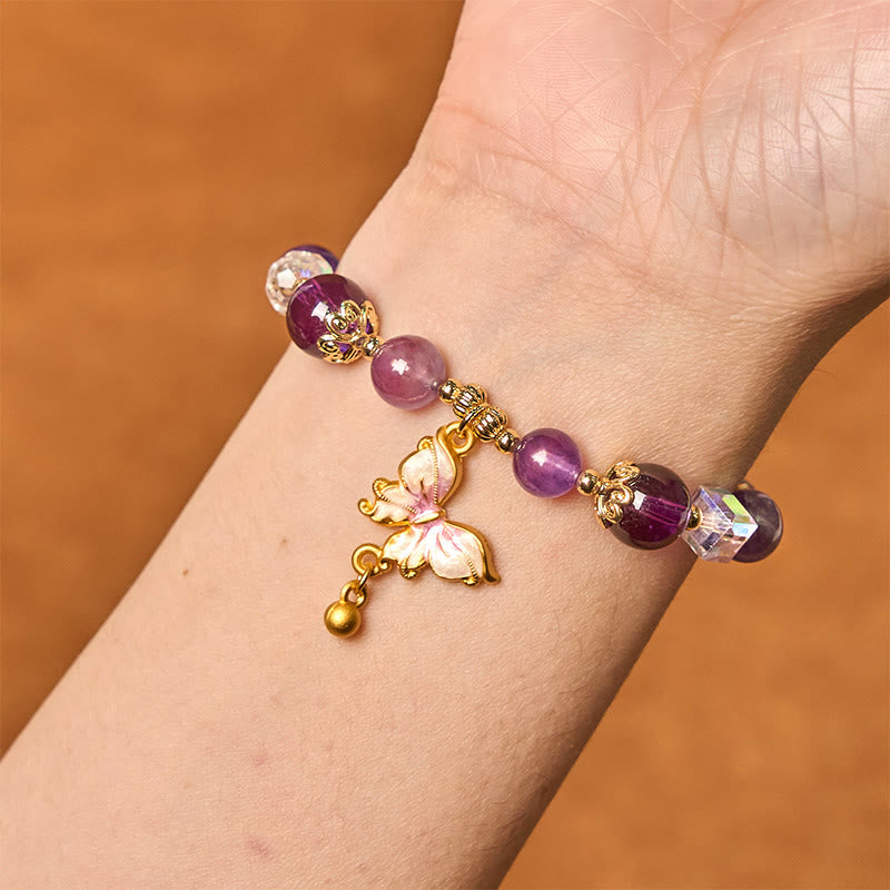 Bracelet Papillon de la Paix en Améthyste et Pierre de Soleil 8 mm