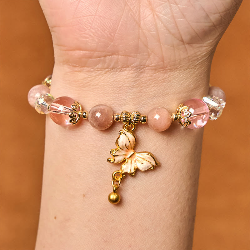 Bracelet Papillon de la Paix en Améthyste et Pierre de Soleil 8 mm