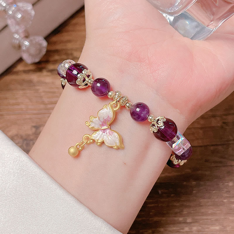 Bracelet Papillon de la Paix en Améthyste et Pierre de Soleil 8 mm