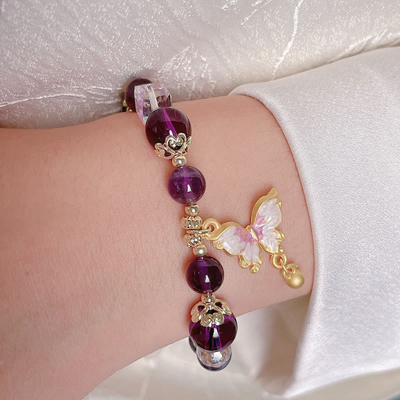 Bracelet Papillon de la Paix en Améthyste et Pierre de Soleil 8 mm