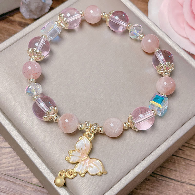 Bracelet Papillon de la Paix en Améthyste et Pierre de Soleil 8 mm