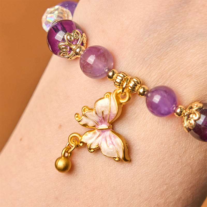 Bracelet Papillon de la Paix en Améthyste et Pierre de Soleil 8 mm