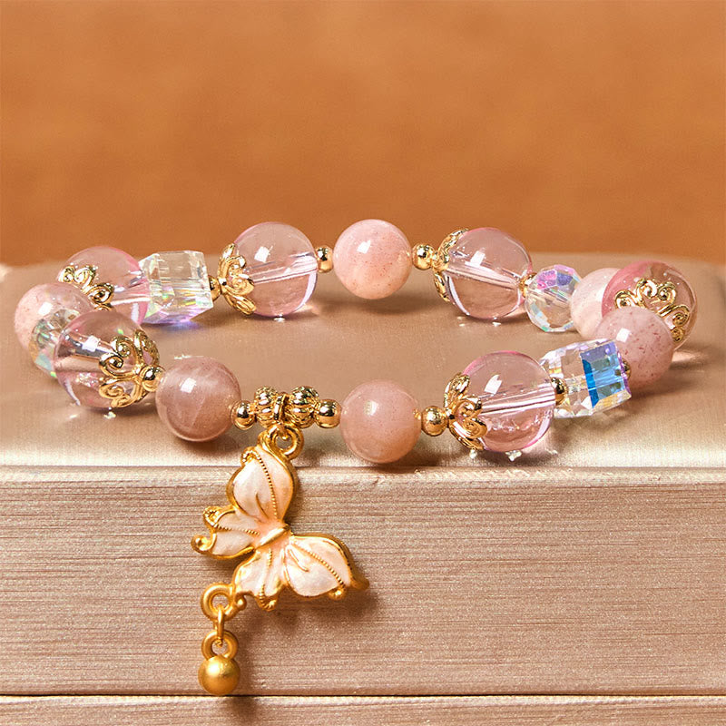 Bracelet Papillon de la Paix en Améthyste et Pierre de Soleil 8 mm