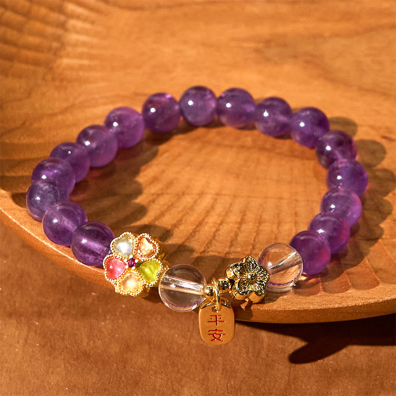Bracelet à breloques de guérison en cristal blanc améthyste 8 mm