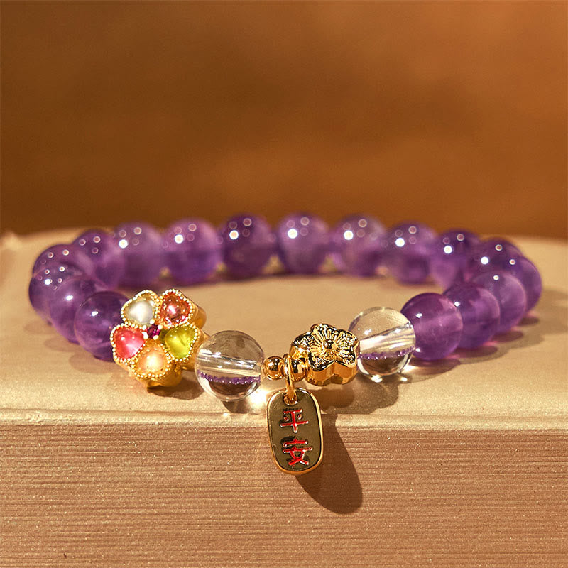 Bracelet à breloques de guérison en cristal blanc améthyste 8 mm