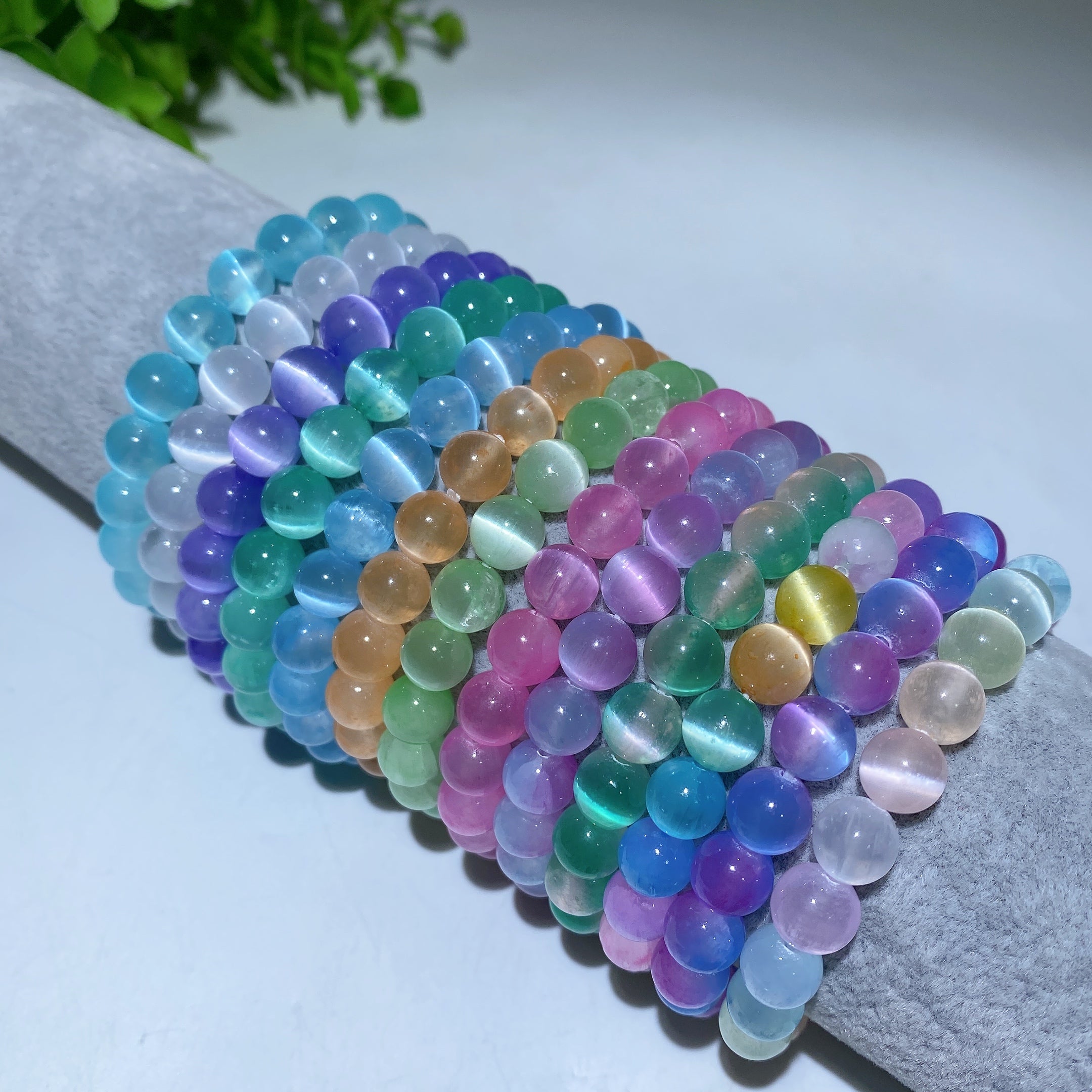 8mm Aura Selenite Spiritual Bracelet for Healing & Protection