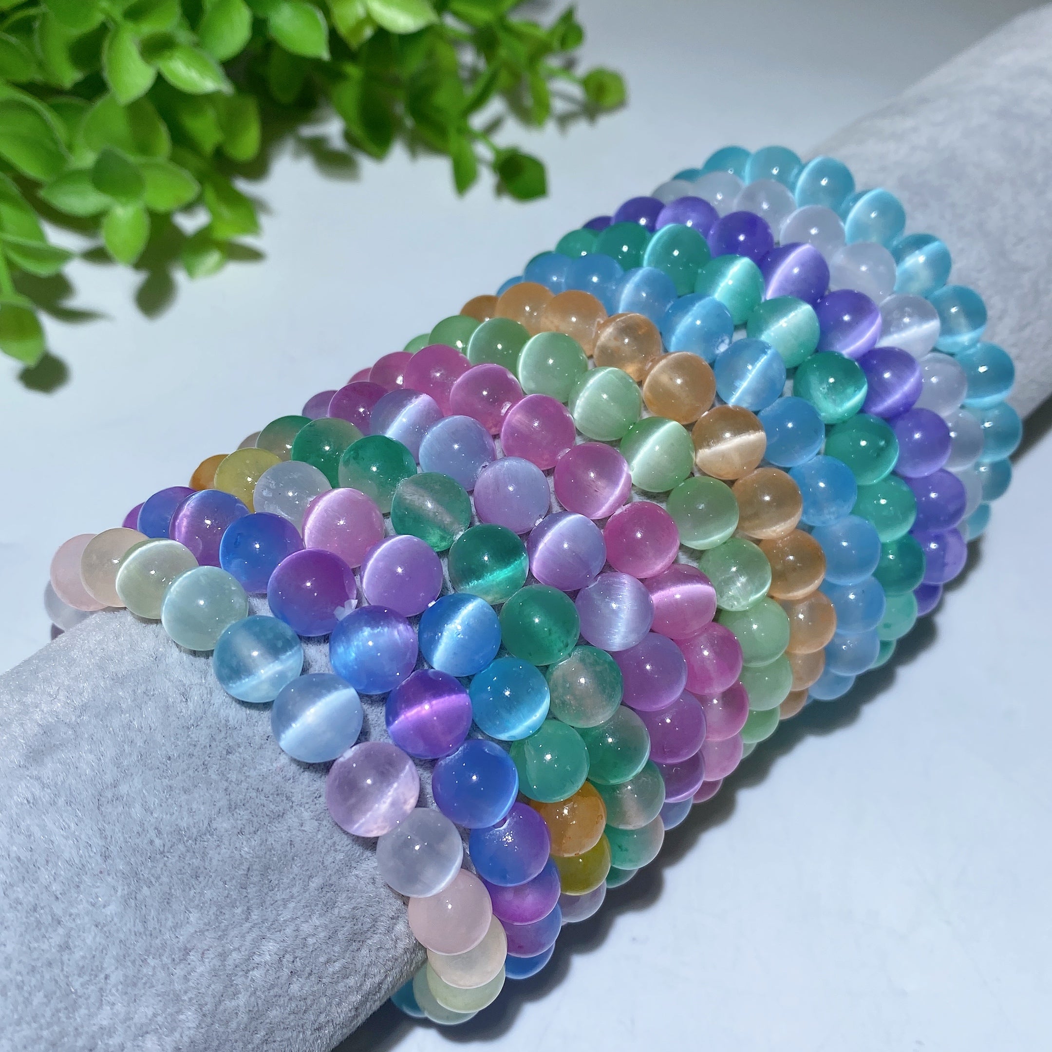 8mm Aura Selenite Spiritual Bracelet for Healing & Protection