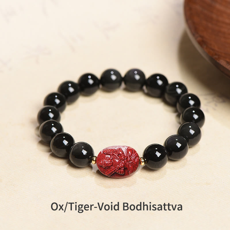 Bracelet de purification du zodiaque chinois en obsidienne noire de 8 mm