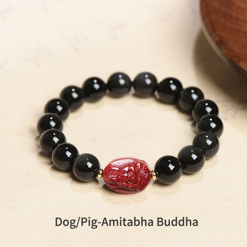 Bracelet de purification du zodiaque chinois en obsidienne noire de 8 mm