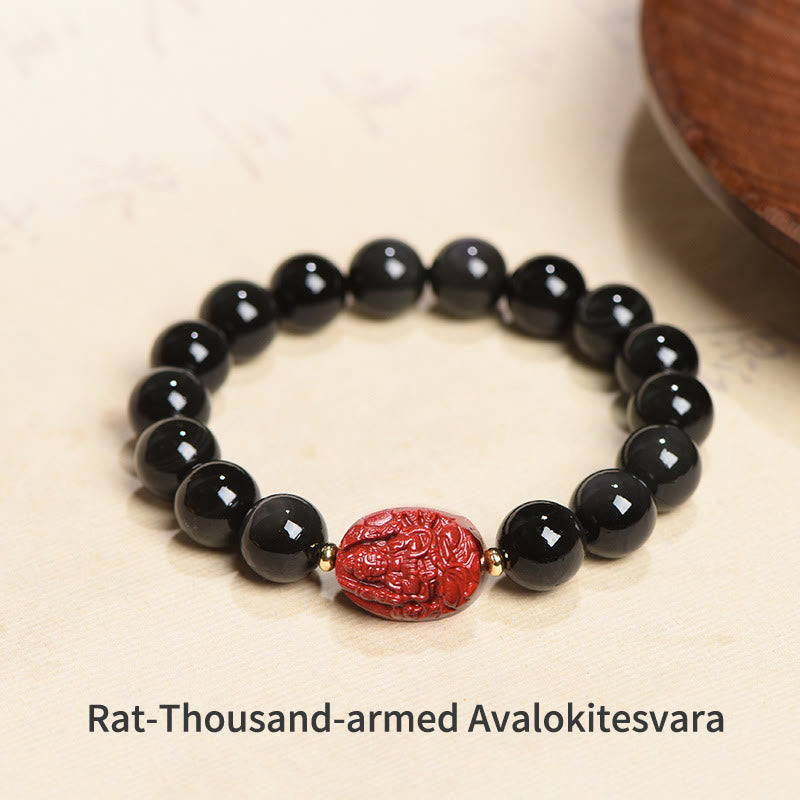 Bracelet de purification du zodiaque chinois en obsidienne noire de 8 mm