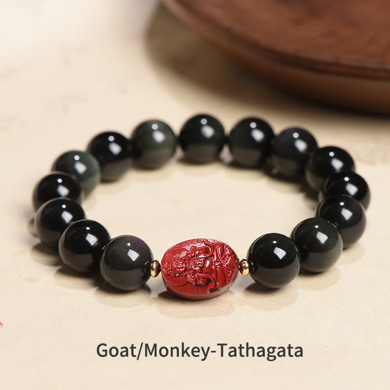 Bracelet de purification du zodiaque chinois en obsidienne noire de 8 mm