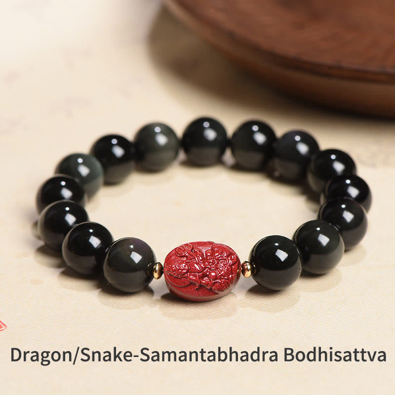 Bracelet de purification du zodiaque chinois en obsidienne noire de 8 mm