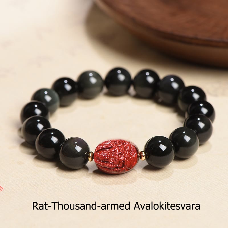 Bracelet de purification du zodiaque chinois en obsidienne noire de 8 mm