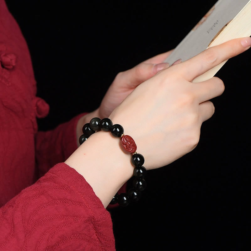 Bracelet de purification du zodiaque chinois en obsidienne noire de 8 mm