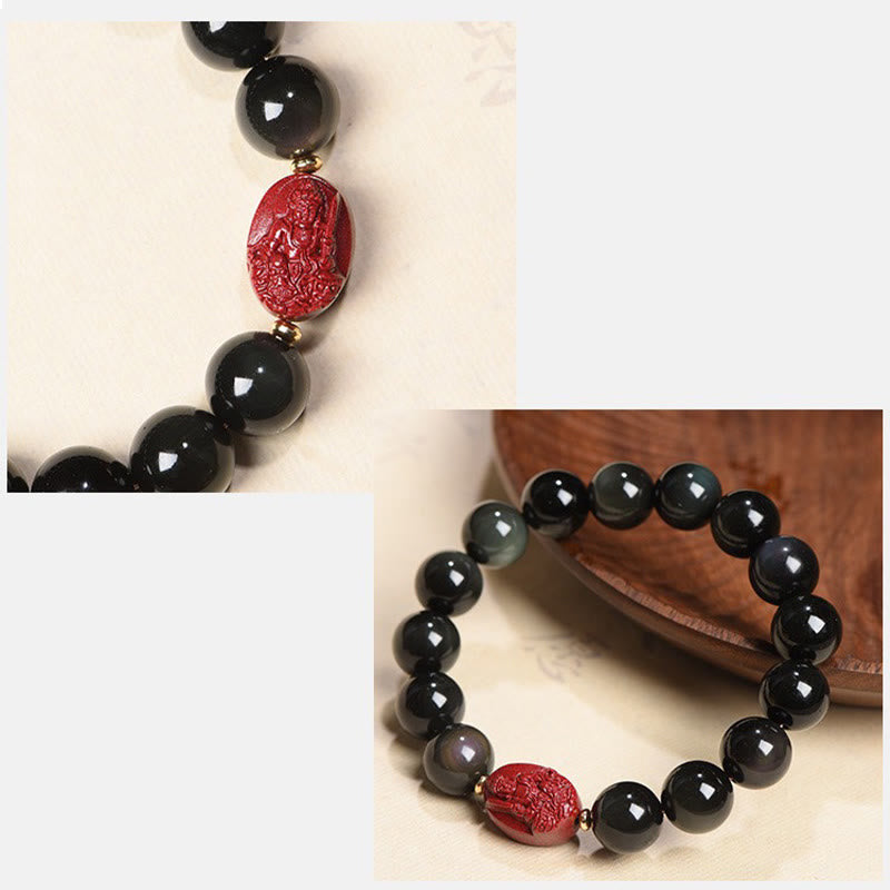 Bracelet de purification du zodiaque chinois en obsidienne noire de 8 mm