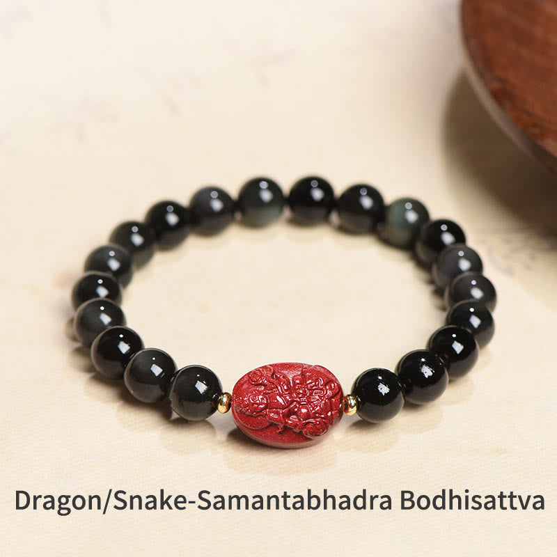 Bracelet de purification du zodiaque chinois en obsidienne noire de 8 mm