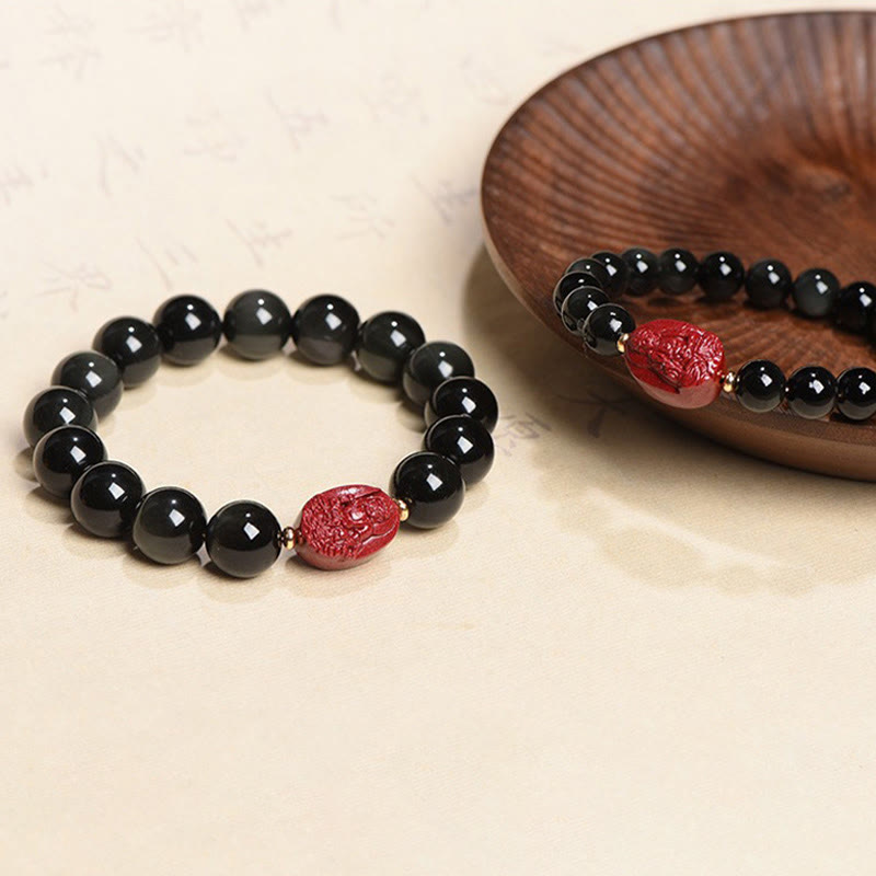 Bracelet de purification du zodiaque chinois en obsidienne noire de 8 mm