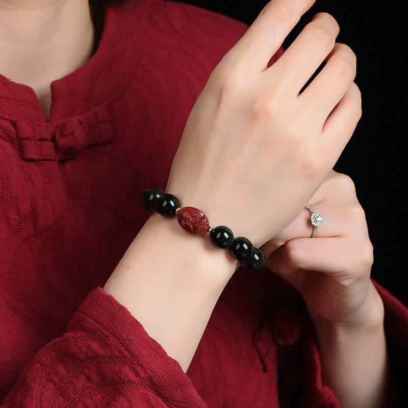 Bracelet de purification du zodiaque chinois en obsidienne noire de 8 mm