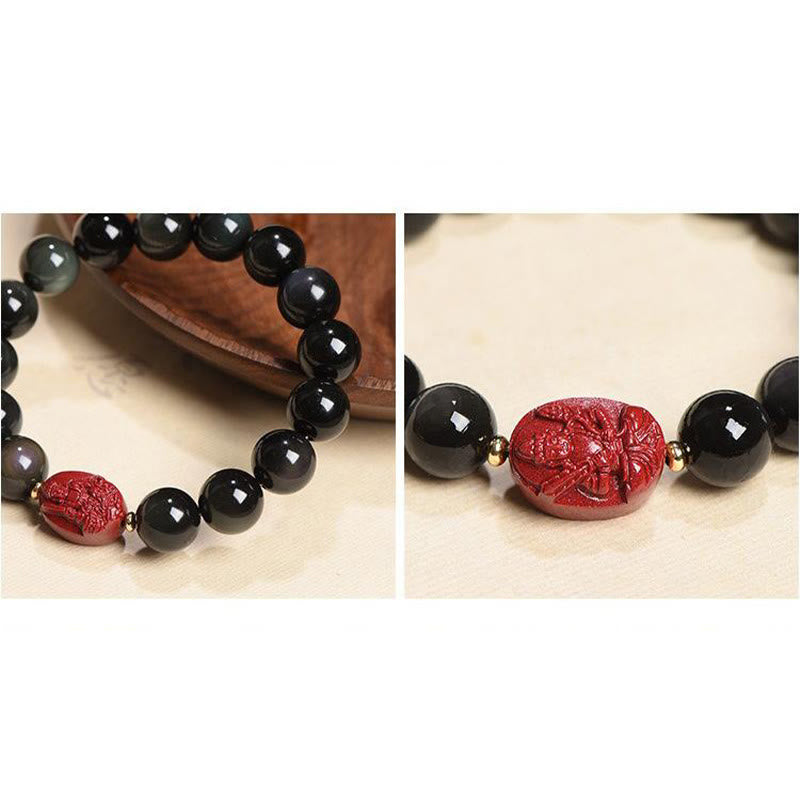 Bracelet de purification du zodiaque chinois en obsidienne noire de 8 mm