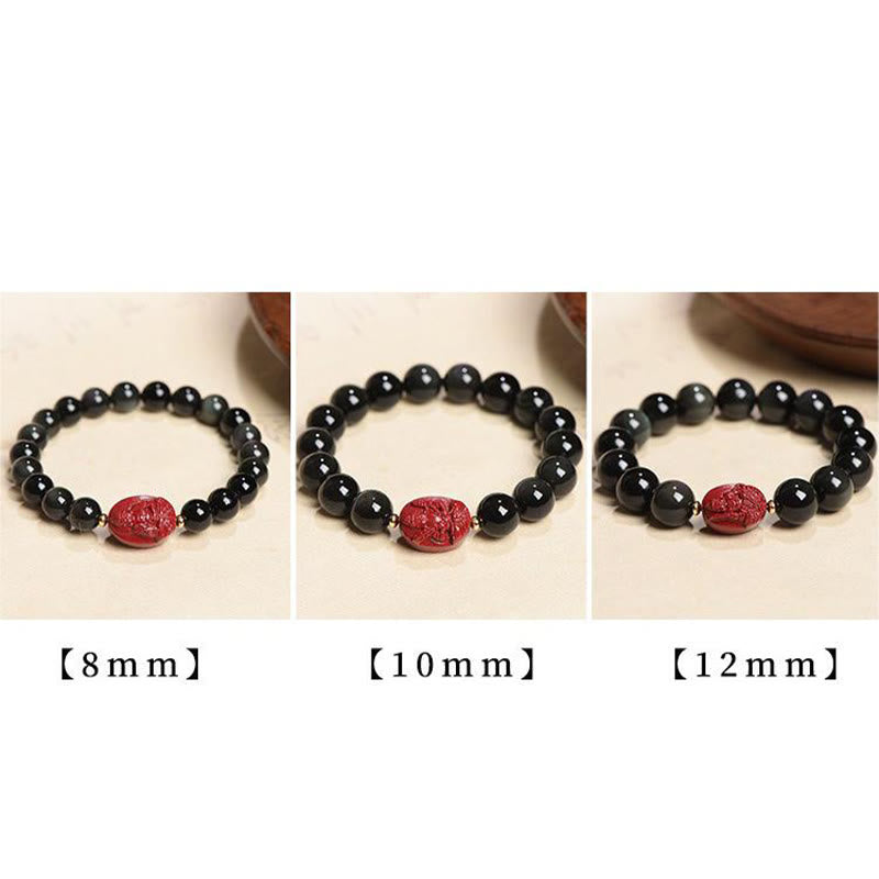 Bracelet de purification du zodiaque chinois en obsidienne noire de 8 mm