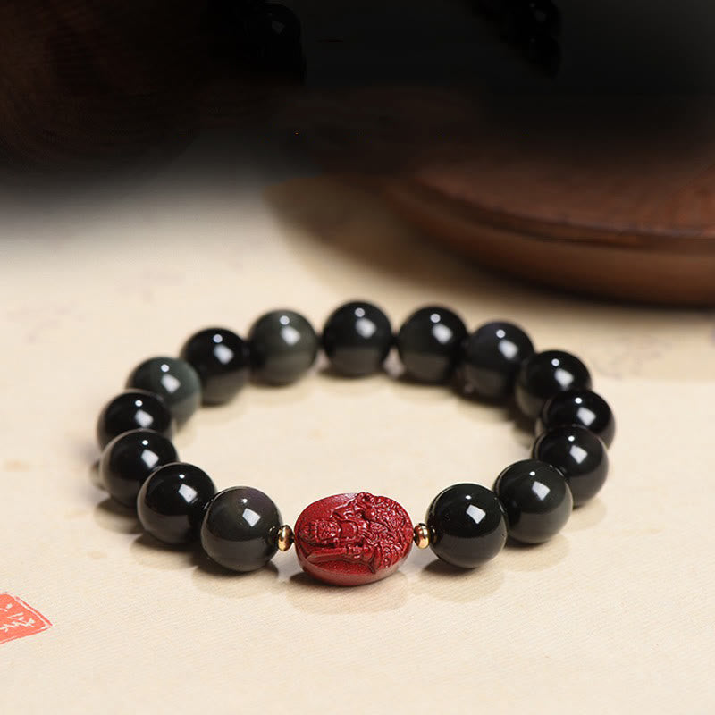 Bracelet de purification du zodiaque chinois en obsidienne noire de 8 mm