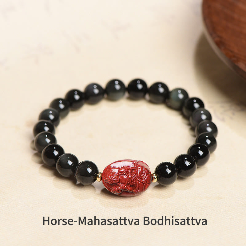 Bracelet de purification du zodiaque chinois en obsidienne noire de 8 mm