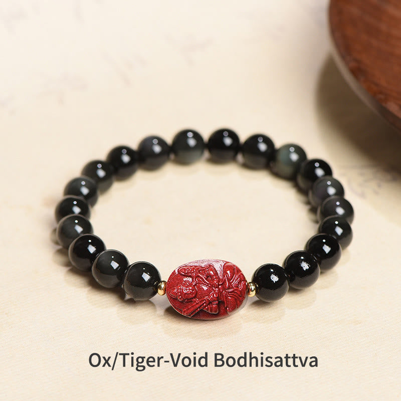 Bracelet de purification du zodiaque chinois en obsidienne noire de 8 mm