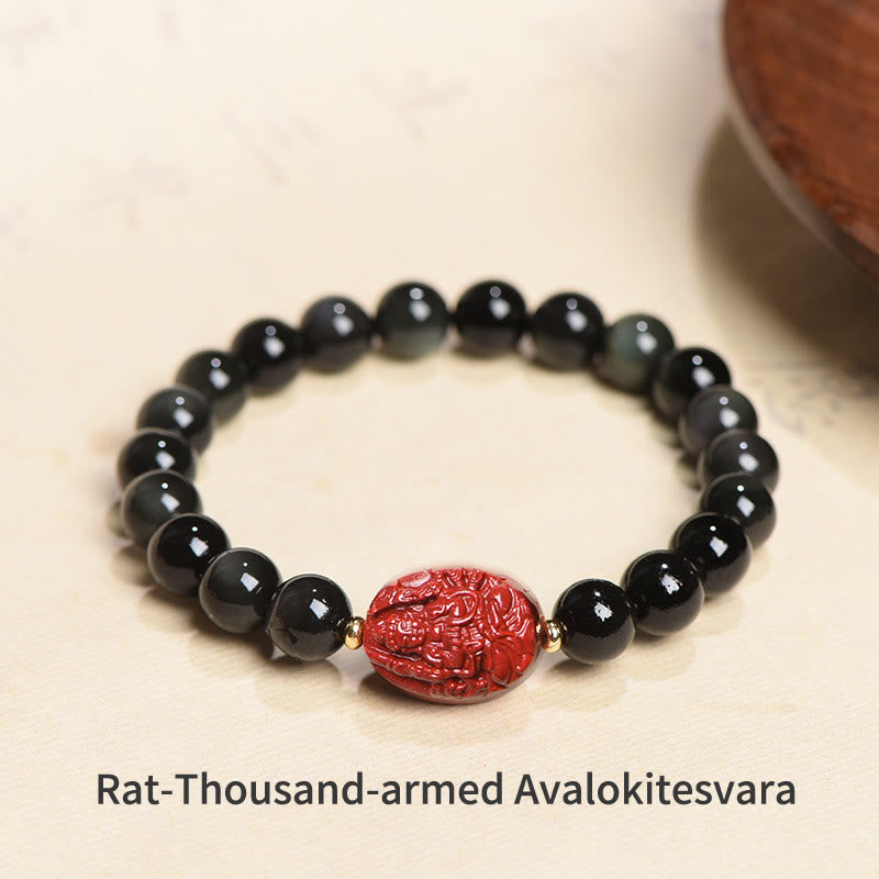 Bracelet de purification du zodiaque chinois en obsidienne noire de 8 mm