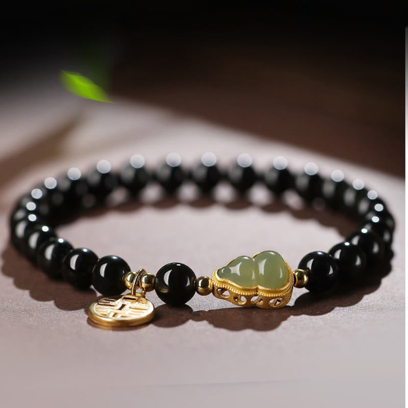 Bracelet de force en jade Hetian obsidienne noire de 8 mm