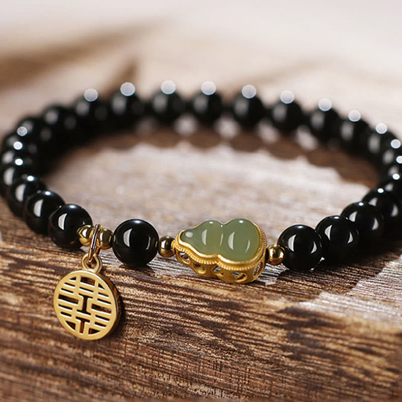 Bracelet de force en jade Hetian obsidienne noire de 8 mm