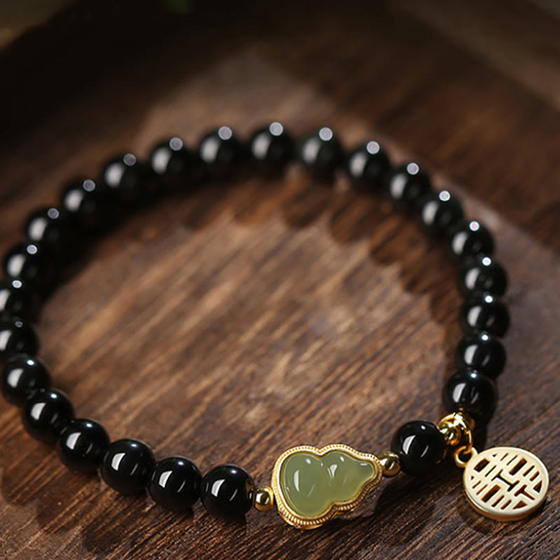 Bracelet de force en jade Hetian obsidienne noire de 8 mm