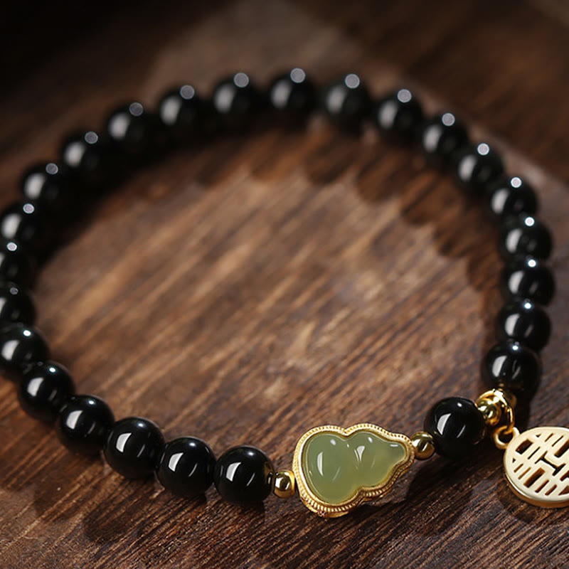 Bracelet de force en jade Hetian obsidienne noire de 8 mm