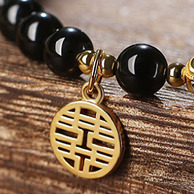 Bracelet de force en jade Hetian obsidienne noire de 8 mm