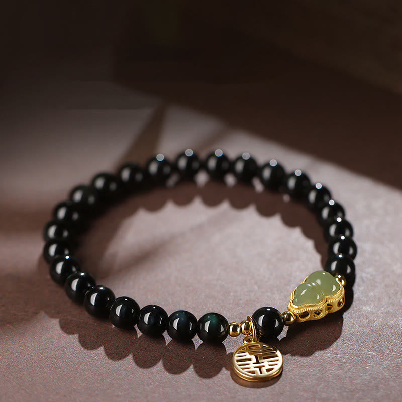 Bracelet de force en jade Hetian obsidienne noire de 8 mm