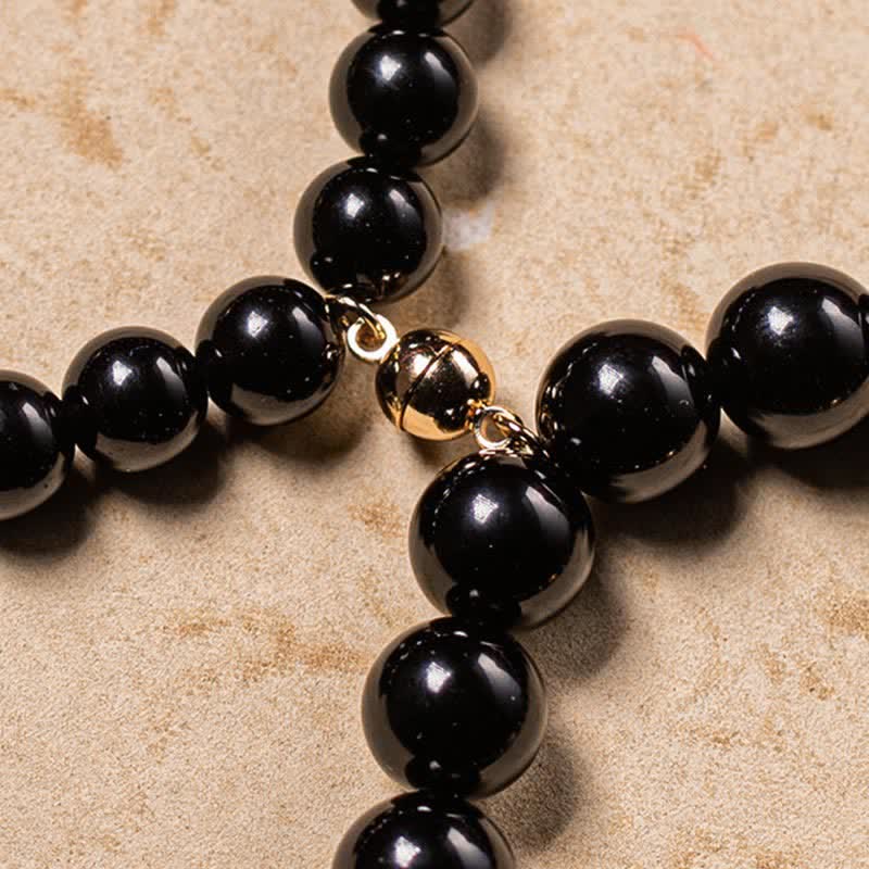 Bracelet de force Om Mani Padme Hum en jade obsidienne noire de 8 mm