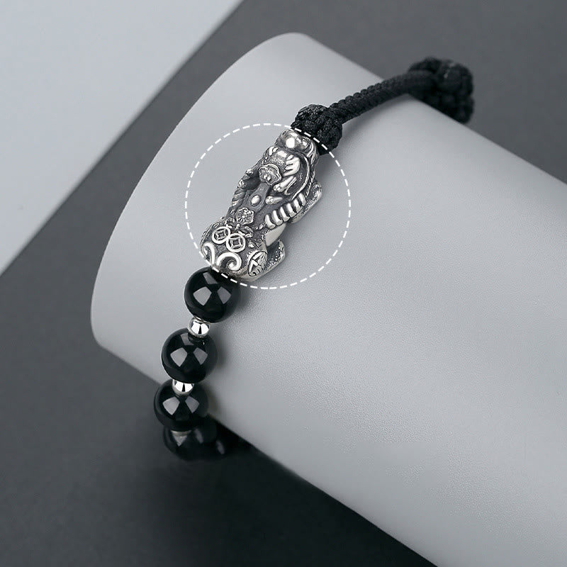 Bracelet Pixiu en obsidienne noire de 8 mm pour la force et la richesse