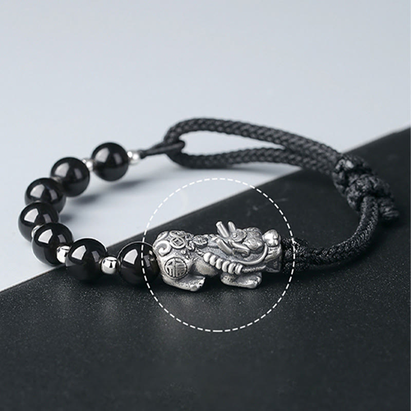 Bracelet Pixiu en obsidienne noire de 8 mm pour la force et la richesse