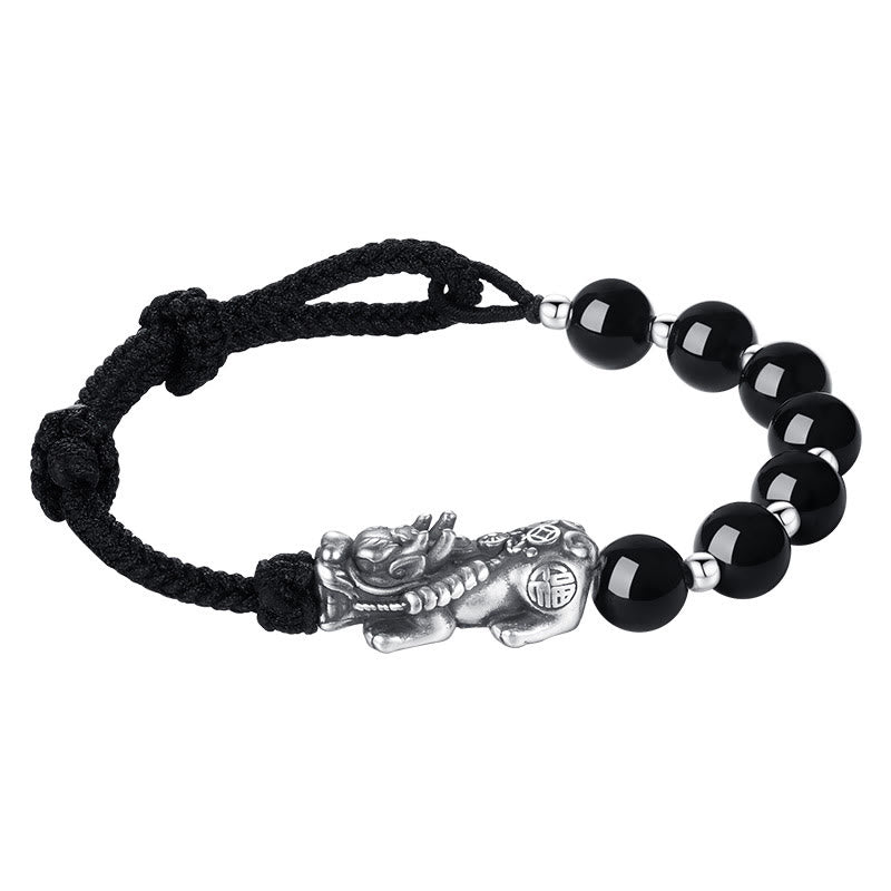 Bracelet Pixiu en obsidienne noire de 8 mm pour la force et la richesse